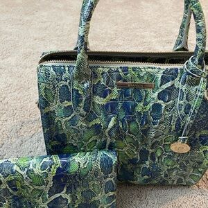Brahmin Blue and Green Embossed Satchel Set